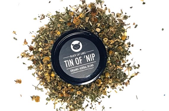 Black Cat Label Tin of 'Nip - Organic Kitty Herbs